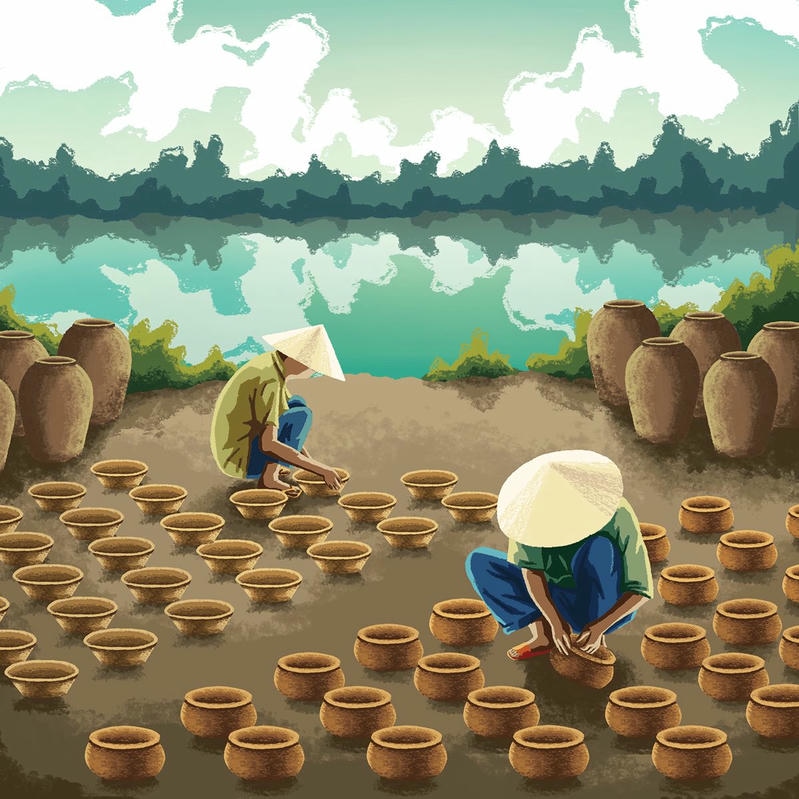 Ảnh Tranh vẽ làng nghề truyền thống thủ công