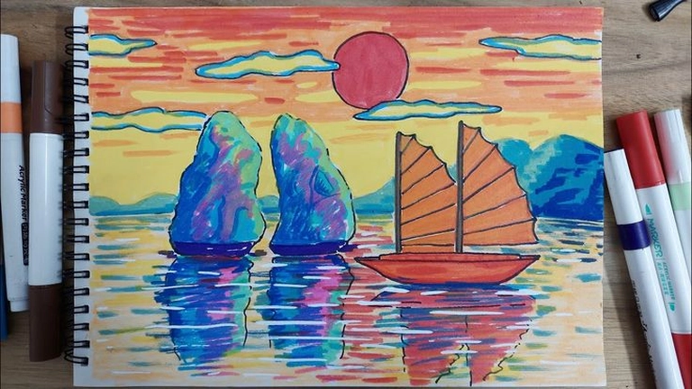 Ảnh vẽ vịnh hạ long sinh động đẹp