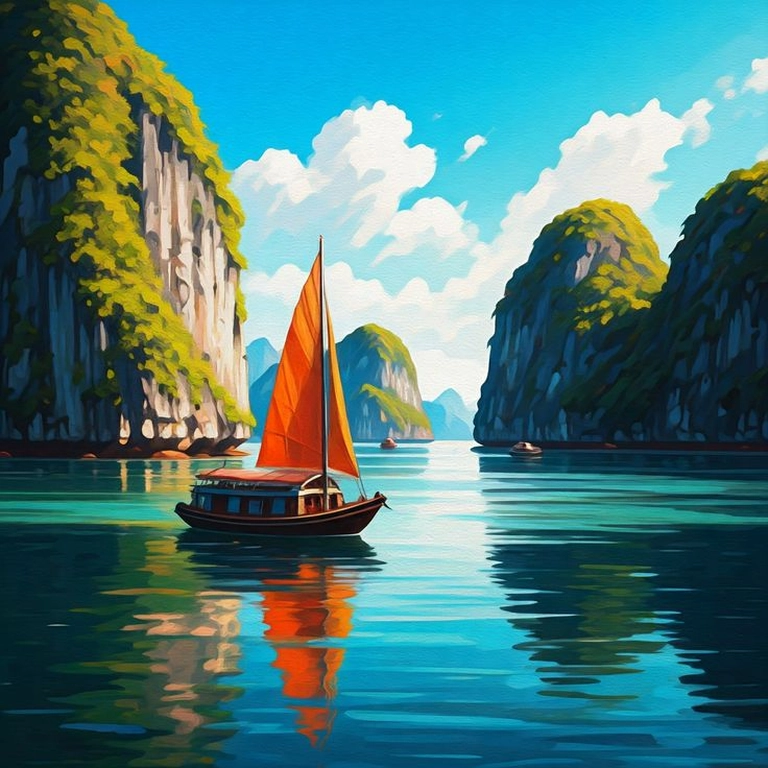 Ảnh vịnh hạ long vẽ sinh động đẹp