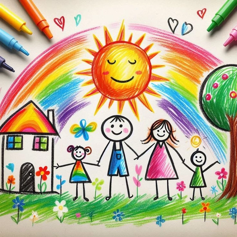 Hình vẽ gia đình đơn giản ấm áp