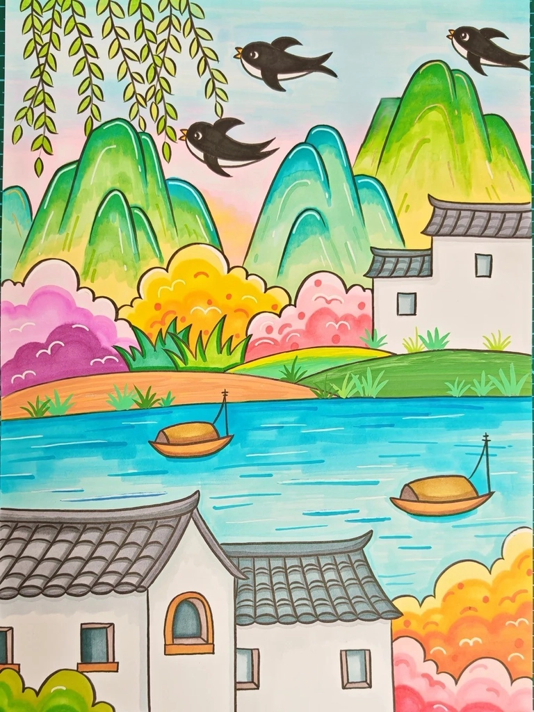 Hình vẽ mùa xuân tươi sáng sinh động