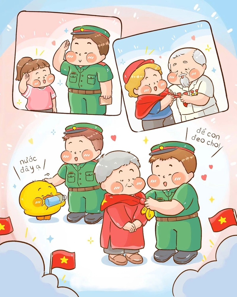Tranh vẽ em yêu tổ quốc Việt Nam giúp đỡ cụ già