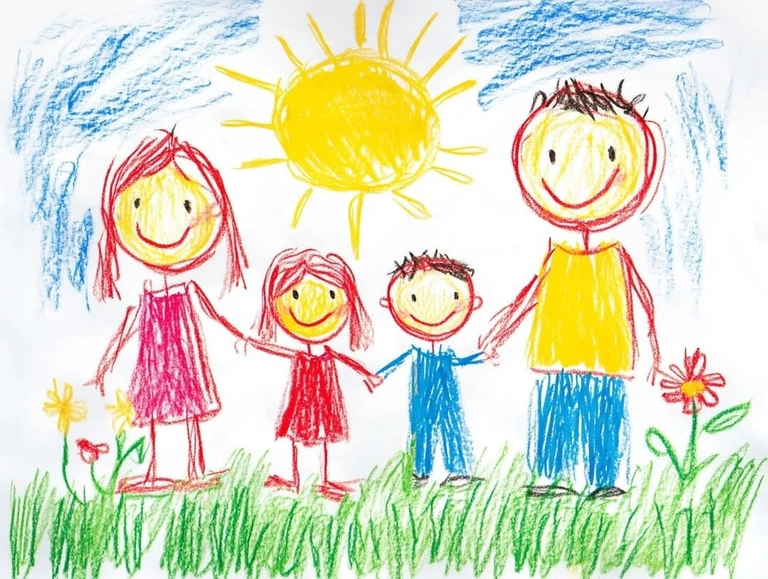 Tranh vẽ gia đình 4 người đơn giản