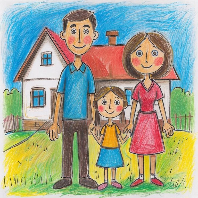 Tranh vẽ gia đình 4 người hạnh phúc