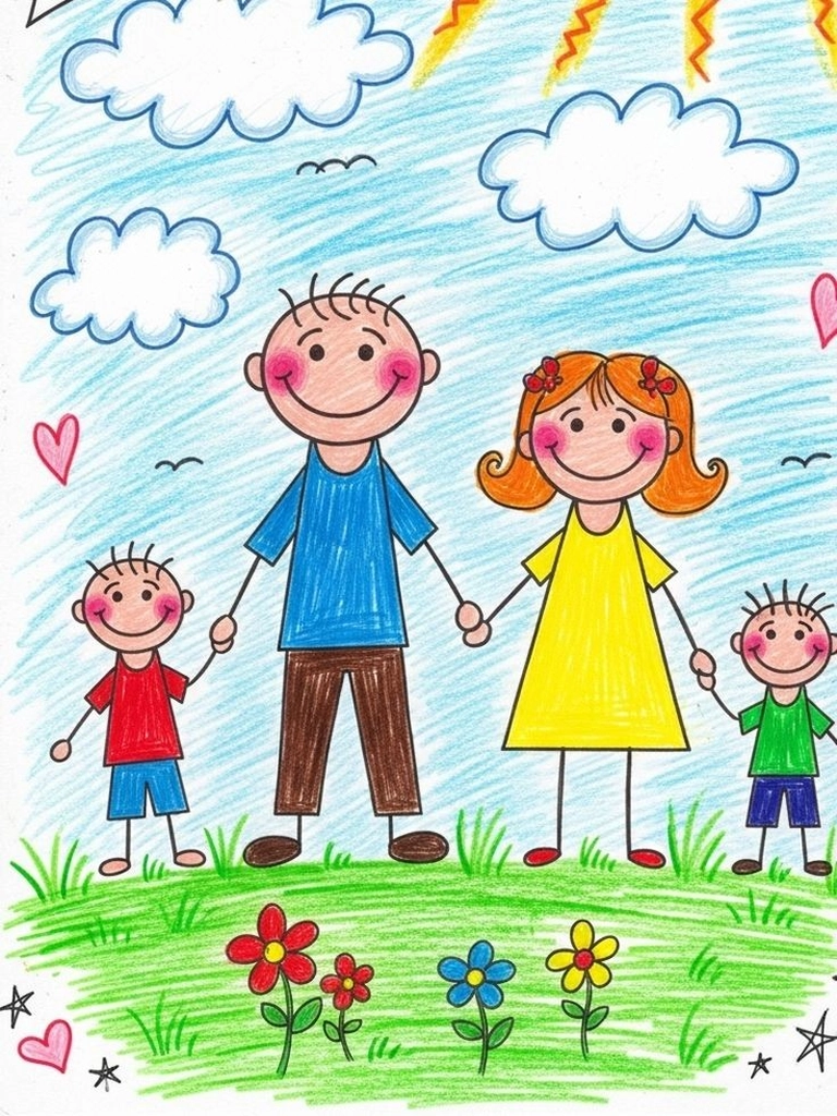 Tranh vẽ gia đình 4 người lớp 3