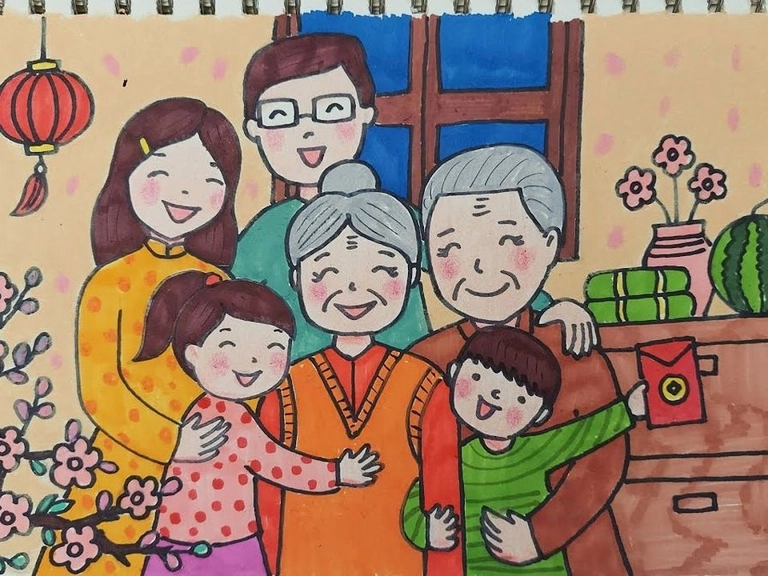 Tranh về gia đình hạnh phúc yêu thương