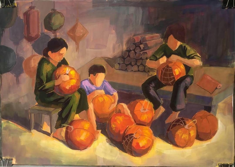 Tranh vẽ làng nghề truyền thống xưa trong đời sống