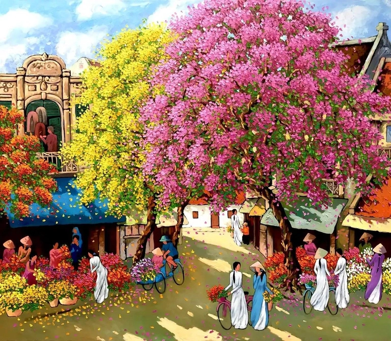 Tranh vẽ mùa xuân đẹp rực rỡ sắc màu