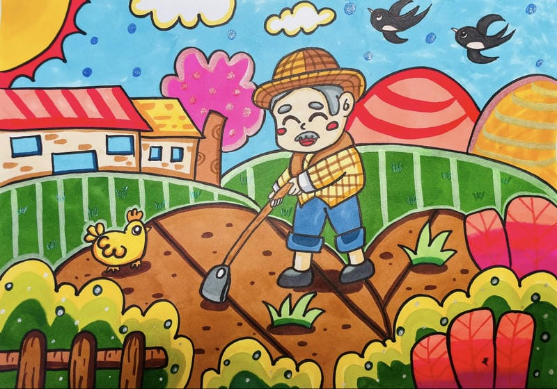 Tranh vẽ ông già lao động