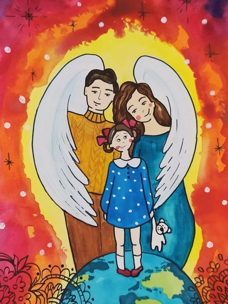 Tranh vẽ về gia đình ấm áp yêu