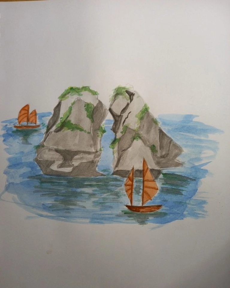 Tranh vẽ vịnh hạ long đơn giản đẹp