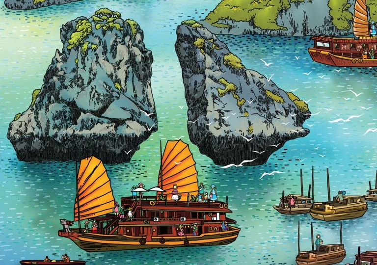 Tranh vẽ vịnh hạ long sinh động đẹp