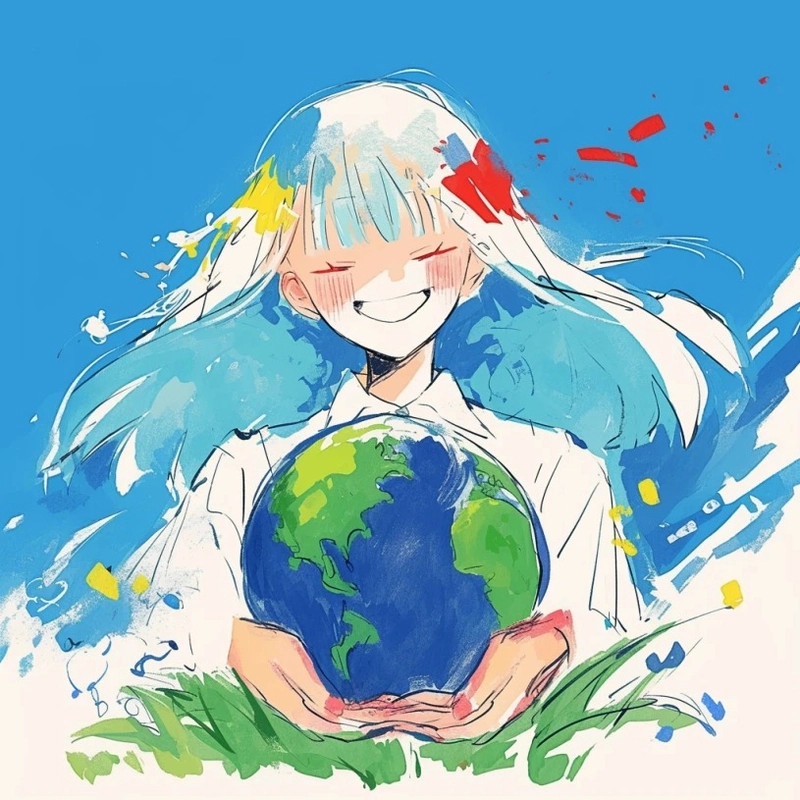 Vẽ tranh bảo vệ hòa bình thiếu nữ nâng niu hành tinh
