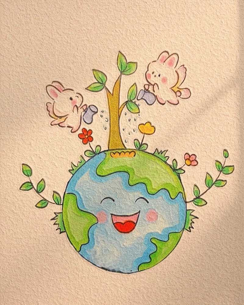 Vẽ tranh bảo vệ hòa bình trái đất cười mọc cây xanh