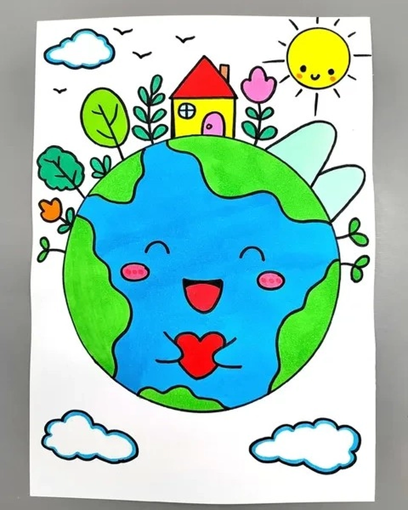 Vẽ tranh bảo vệ hòa bình trái đất hoạt hình cười tươi