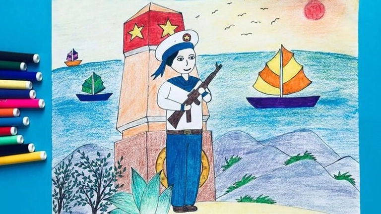 Vẽ tranh biển đảo đơn giản dễ vẽ