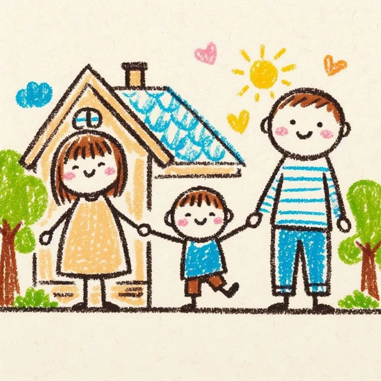 Vẽ tranh gia đình 4 người đơn giản