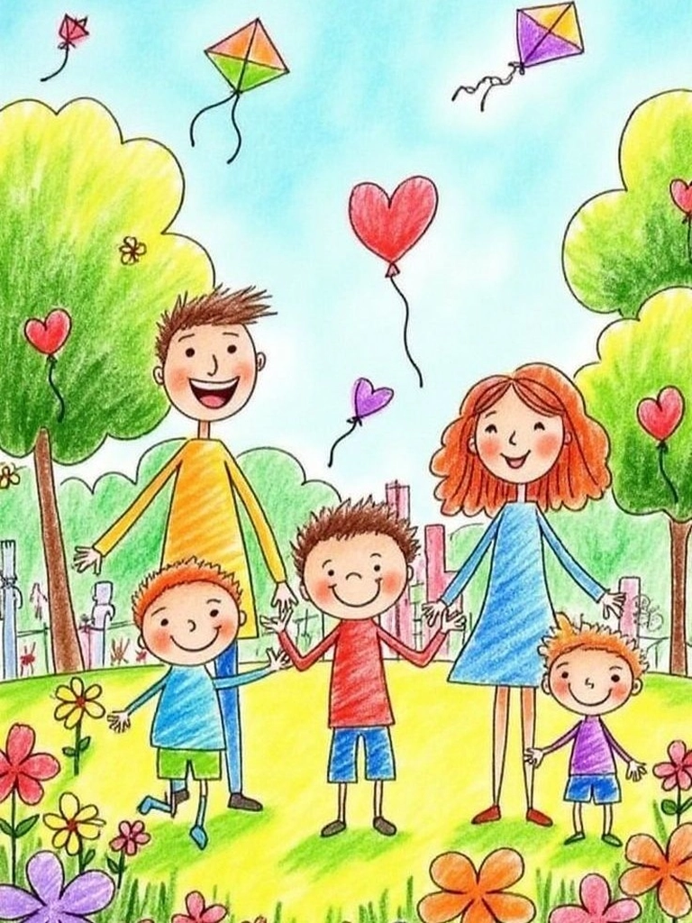 Vẽ tranh gia đình 6 người đơn giản