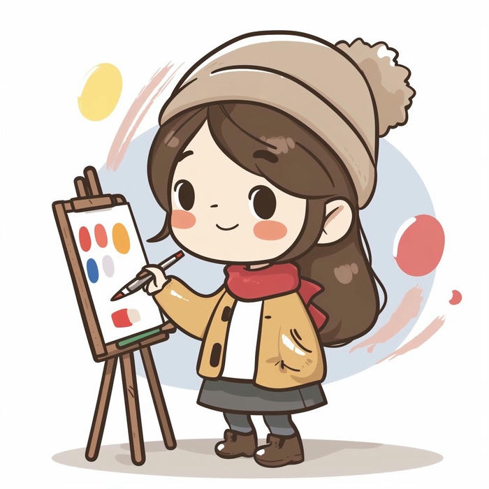 Vẽ tranh nghề nghiệp họa sĩ bé gái đội mũ len nâu