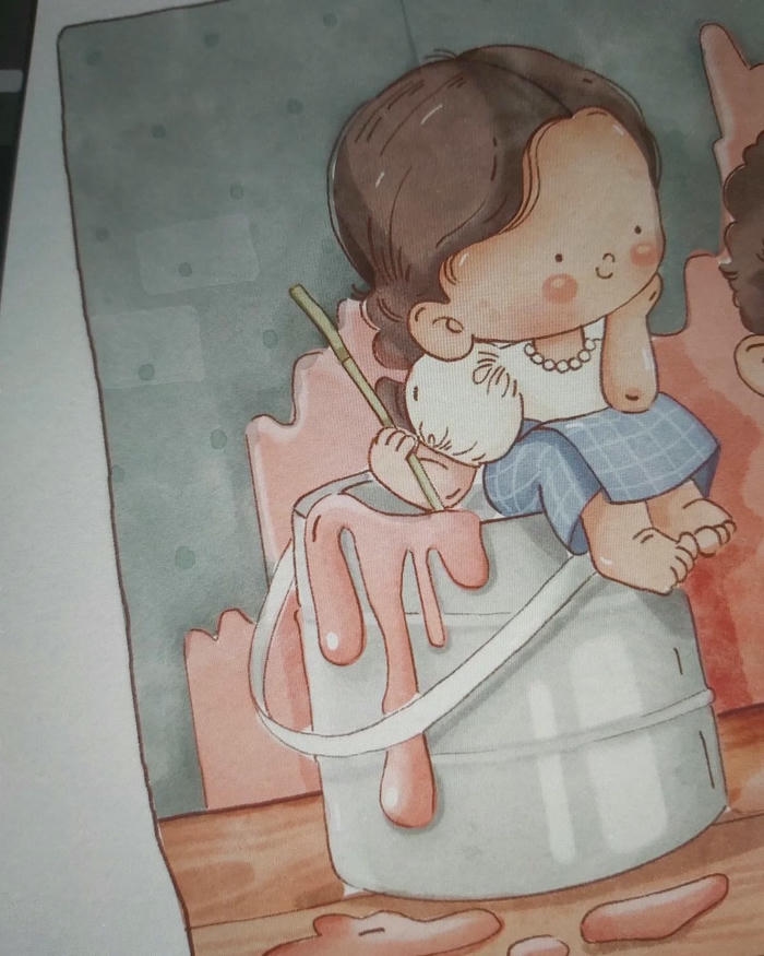 Vẽ tranh nghề nghiệp họa sĩ ngồi trong thùng sơn sáng tạo