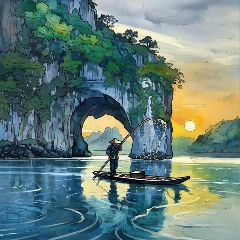 Vẽ tranh về vịnh hạ long tươi đẹp