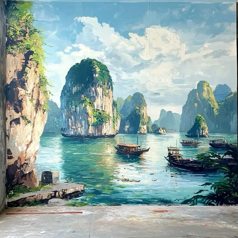 Vẽ tranh vịnh hạ long đơn giản đẹp