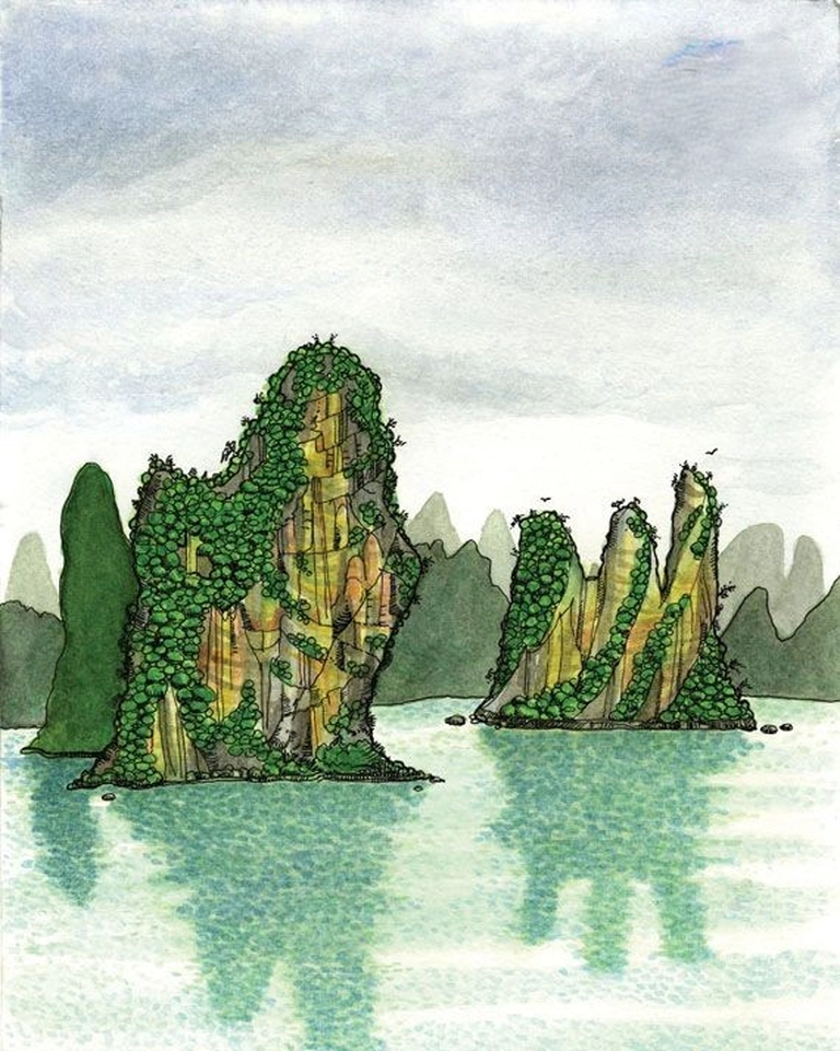 Vẽ vịnh hạ long đơn giản dễ vẽ