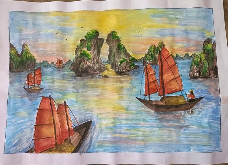 Vẽ vịnh hạ long lớp 6 đơn giản