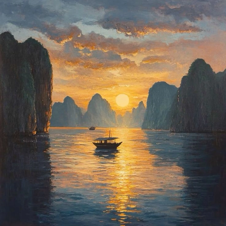 Vịnh hạ long tranh vẽ đẹp sinh động