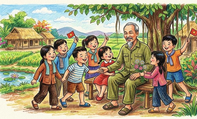 bức tranh Bác Hồ với thiếu nhi Việt Nam