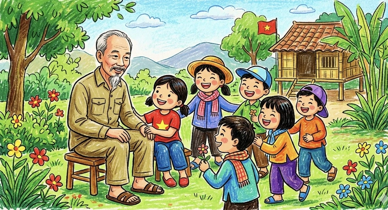 hình ảnh Bác Hồ vui chơi cùng các em nhỏ