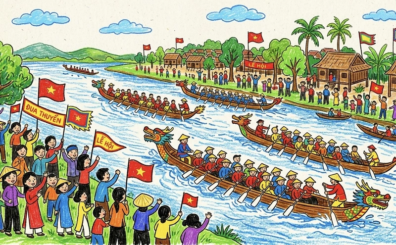 hình vẽ đua thuyền đơn giản đẹp dành cho học sinh