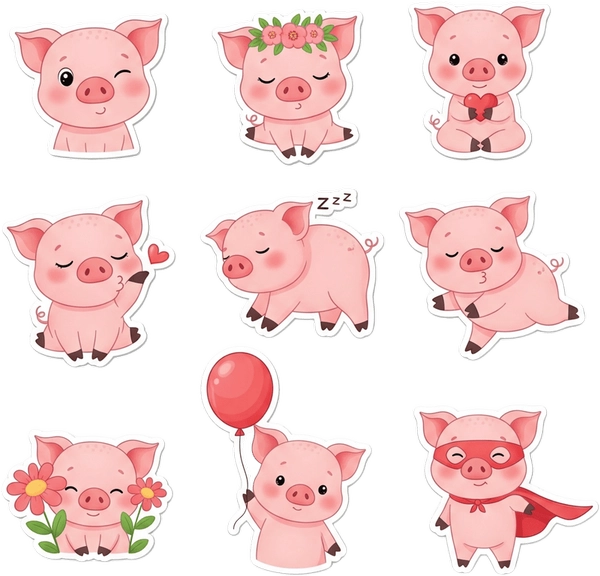 sticker heo hồng dễ thương 