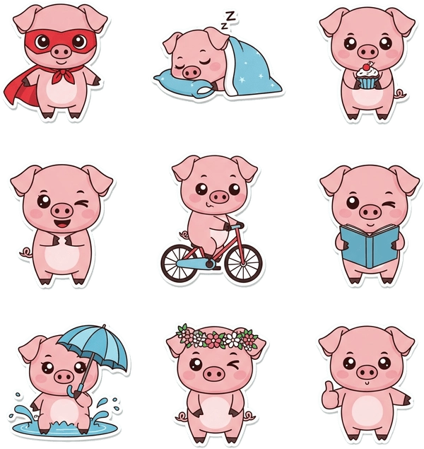 sticker heo hồng dễ thương handmade 