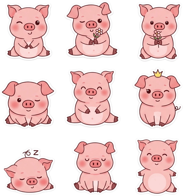 sticker heo hồng cute 