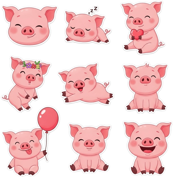 sticker heo hồng chibi 