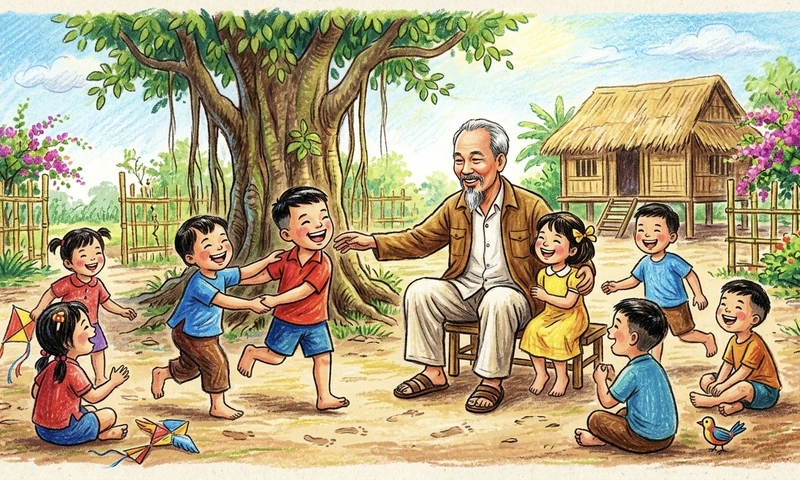 tranh vẽ Bác Hồ với thiếu nhi ý nghĩa