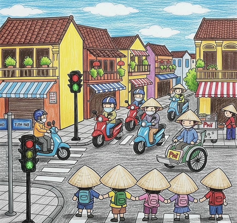 tranh vẽ chấp hành luật giao thông 