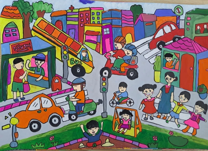 tranh vẽ biển báo giao thông 