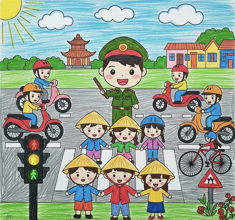 tranh vẽ phương tiện giao thông đường bộ 
