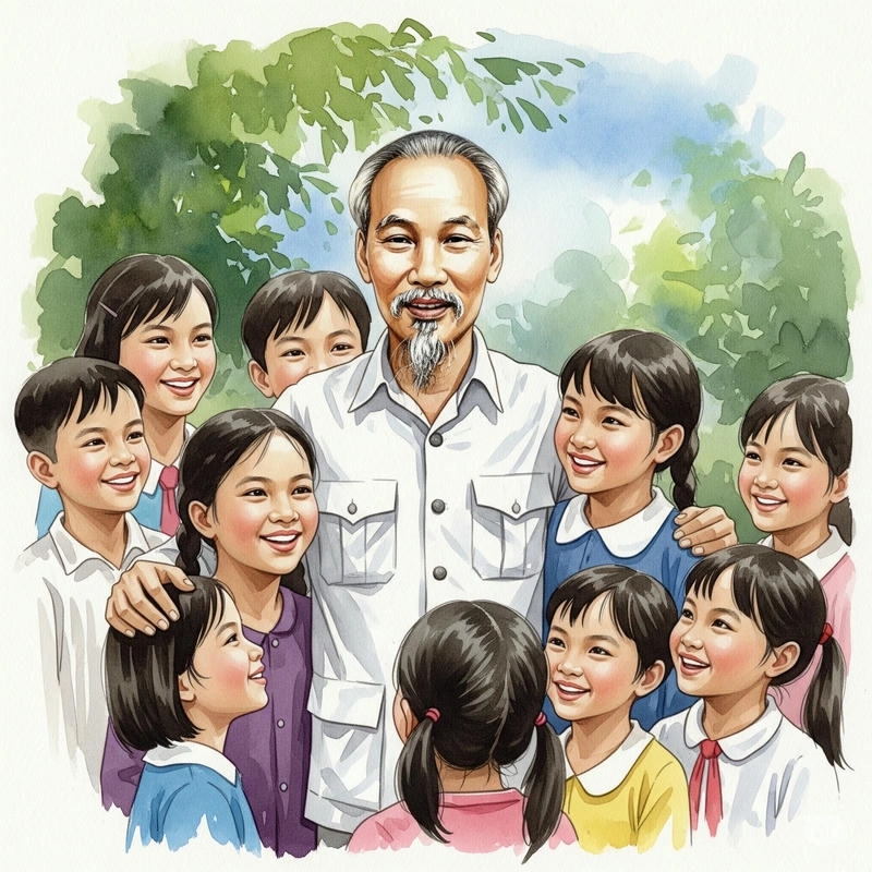 tranh vẽ 5 điều bác hồ dạy thiếu nhi 