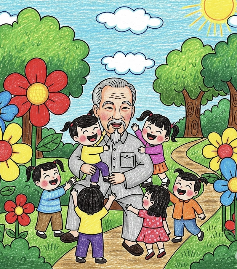 tranh vẽ em yêu bác hồ xúc động 
