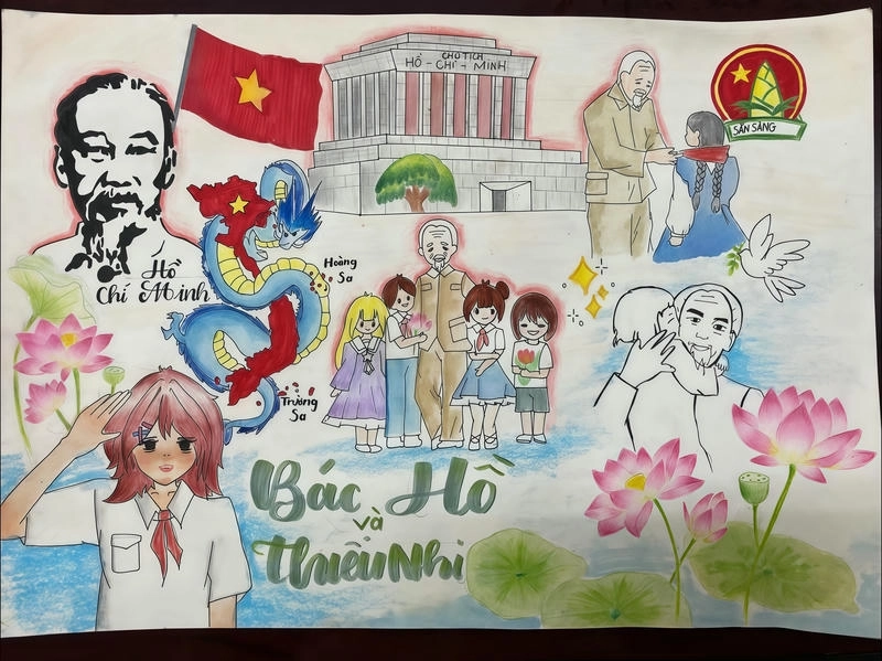 tranh đề tài bác hồ và thiếu nhi 