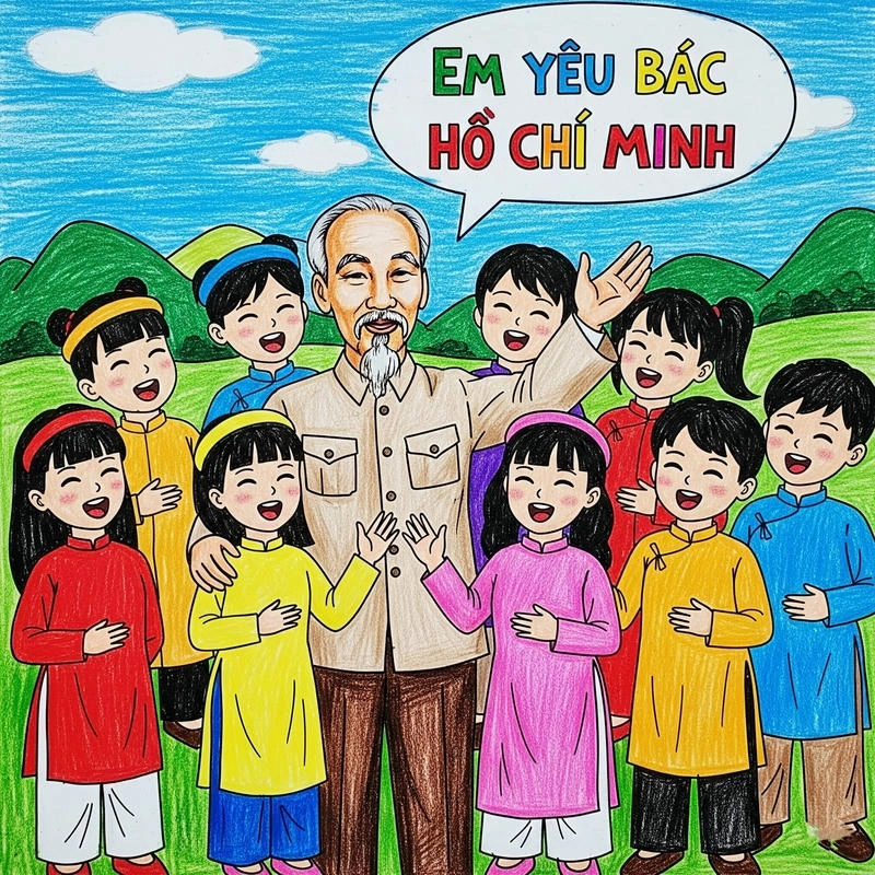 hình vẽ bác hồ và thiếu nhi 