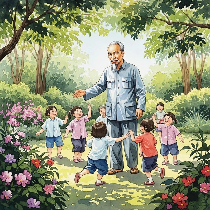 tranh màu bác hồ và thiếu nhi 