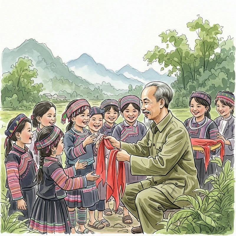 tranh đề tài thiếu nhi và bác hồ 