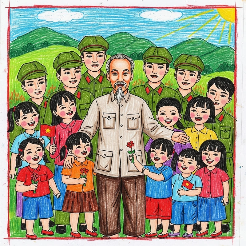 tranh vẽ về bác hồ đơn giản 