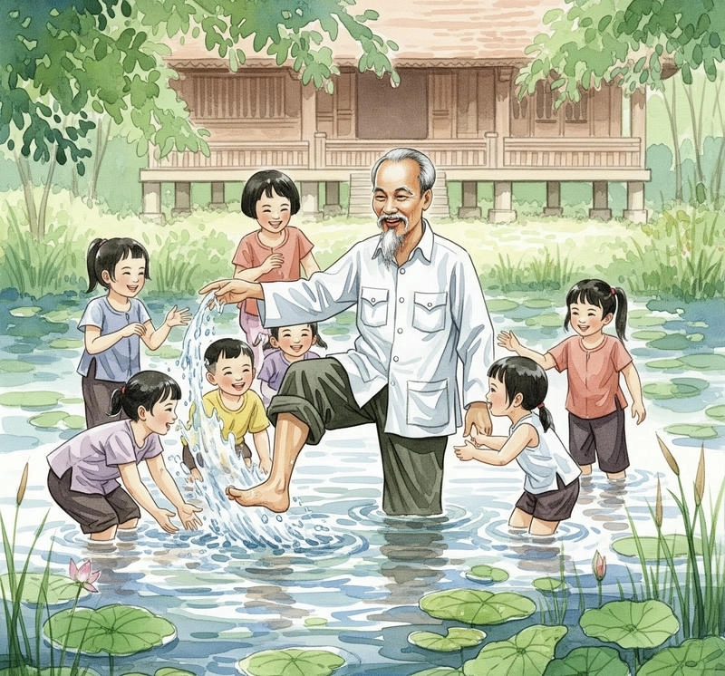 tranh đề tài bác hồ thiếu nhi 
