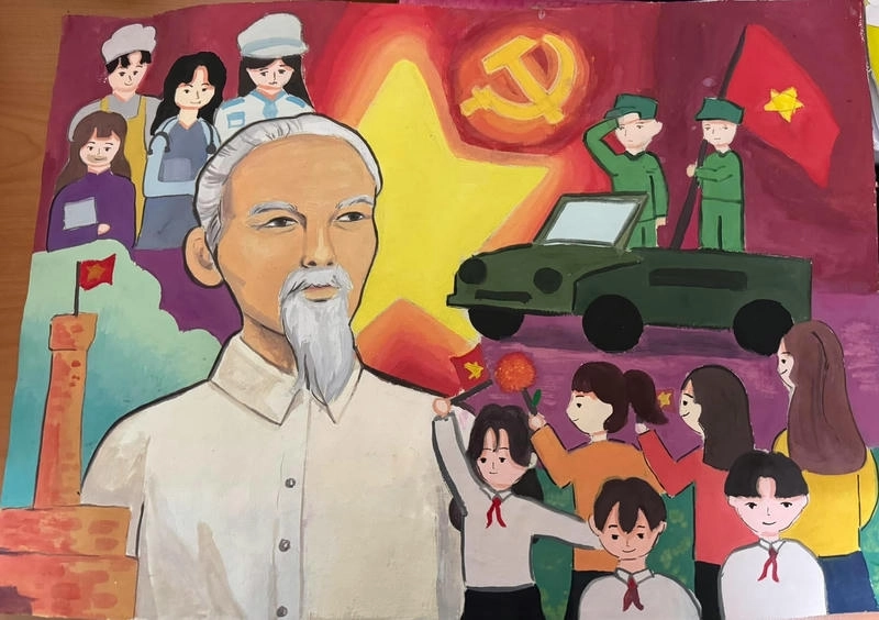 vẽ tranh vẽ bác hồ đề tài học sinh 