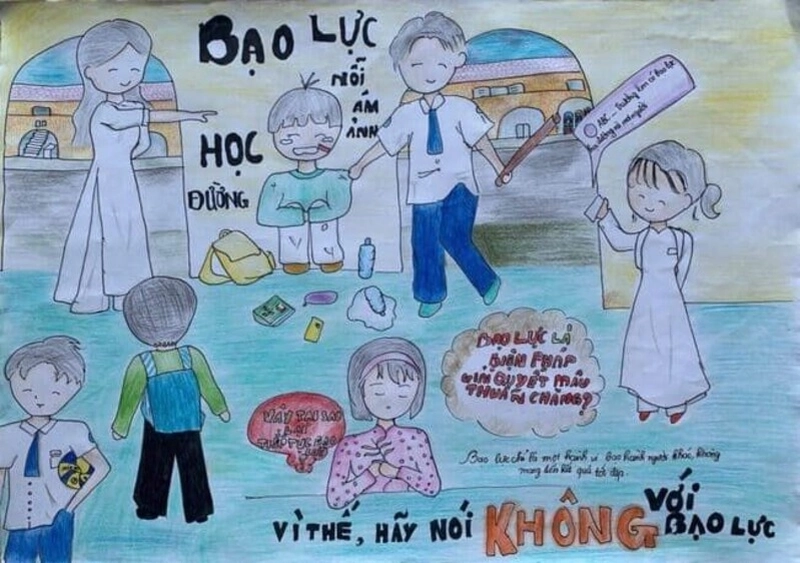 tranh vẽ bạo lực học đường 